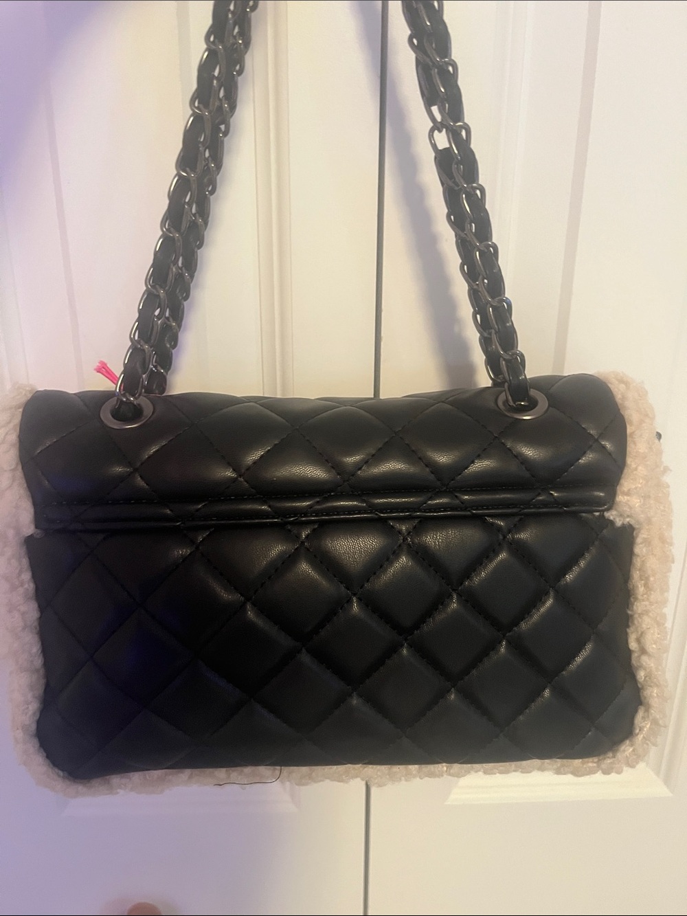 Gilda Paris Black Quilted Shearling-Trim Shoulder Bag NWT Retail $159 - Picture 9 of 9